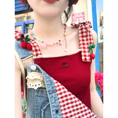 Print Tie Strap Cherry Top