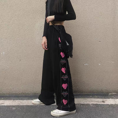 Harajuku Style Wide Pants With Hearts
