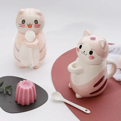 Cute Cat Mug With Cup And Spoon