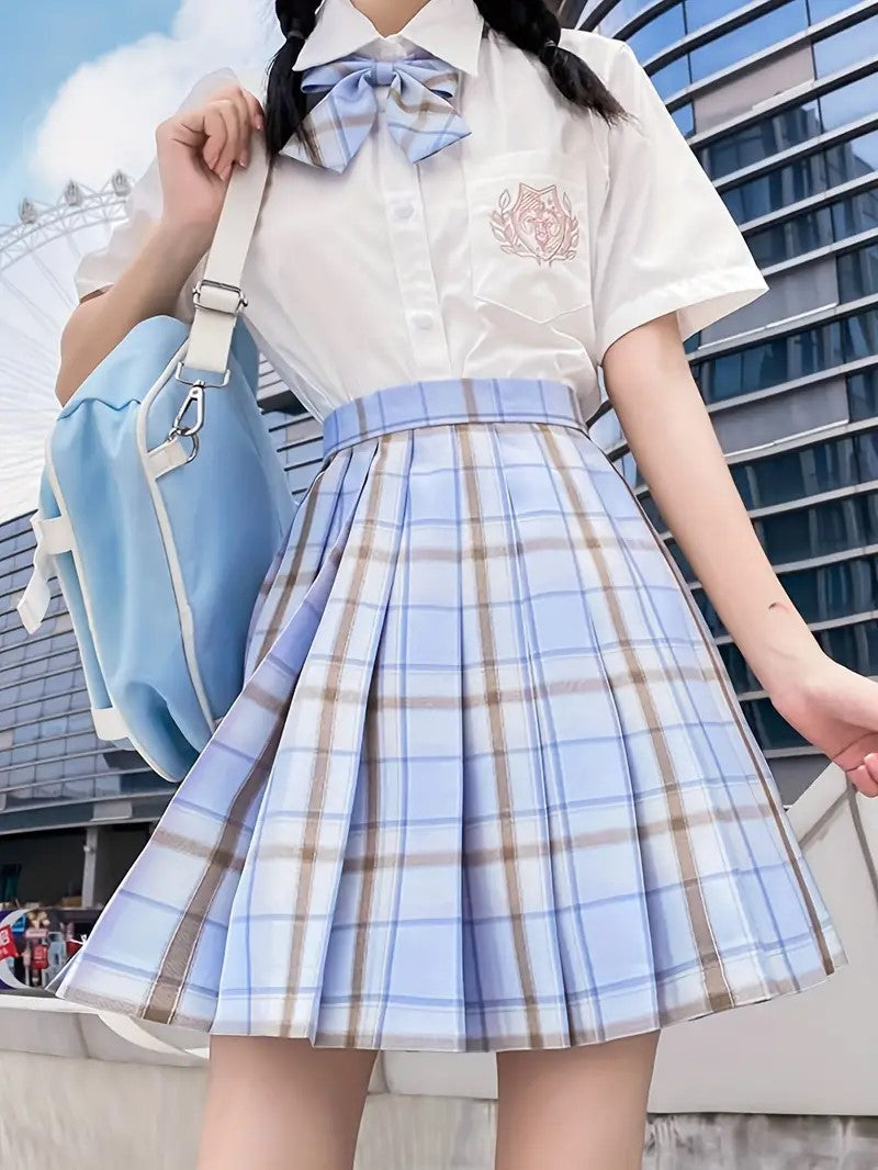 Light Blue Pleated Kawaii Skirt