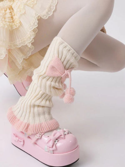 Bow Pompon Leg Warmers