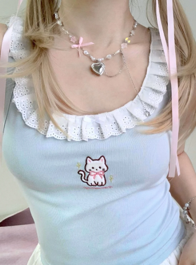 Kawaii Cat Top With Lace