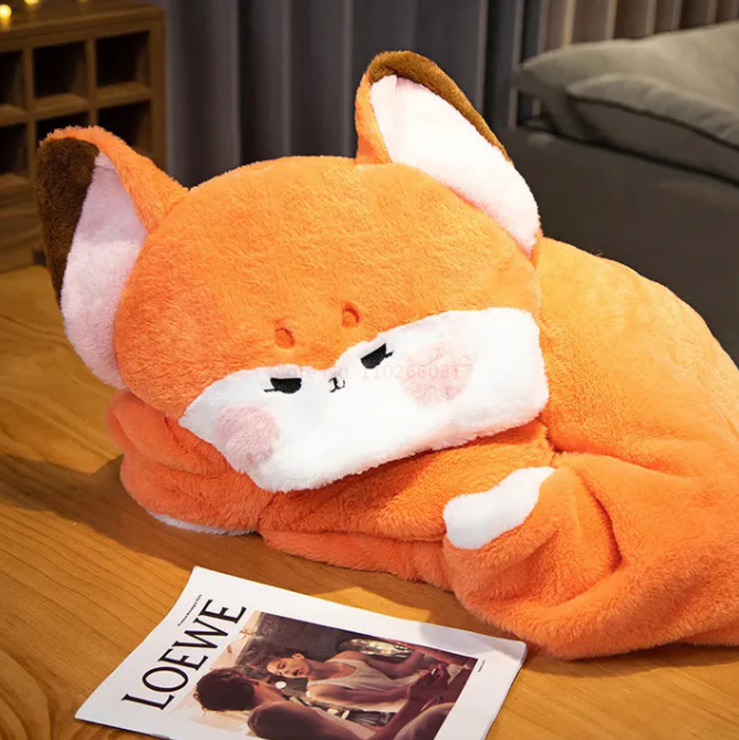 Kawaii Fox Plush Hoodie Blanket Robe
