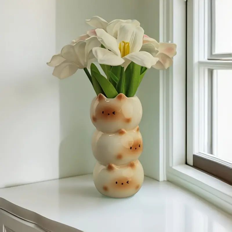 Charming Kawaii Siamese Cat Vase and Holder