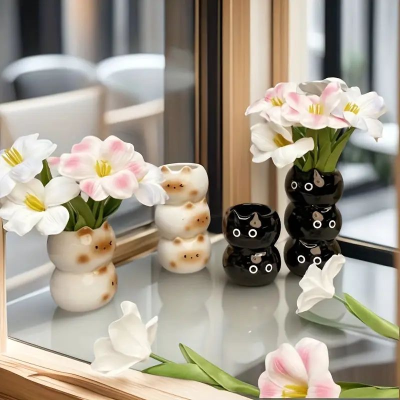 Charming Kawaii Siamese Cat Vase and Holder