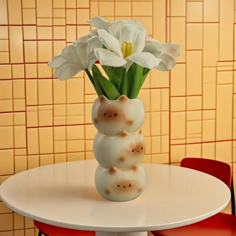 Charming Kawaii Siamese Cat Vase and Holder