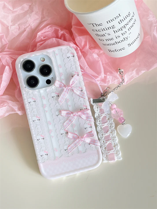 Coquette Pink Bow Phone Case with Charm