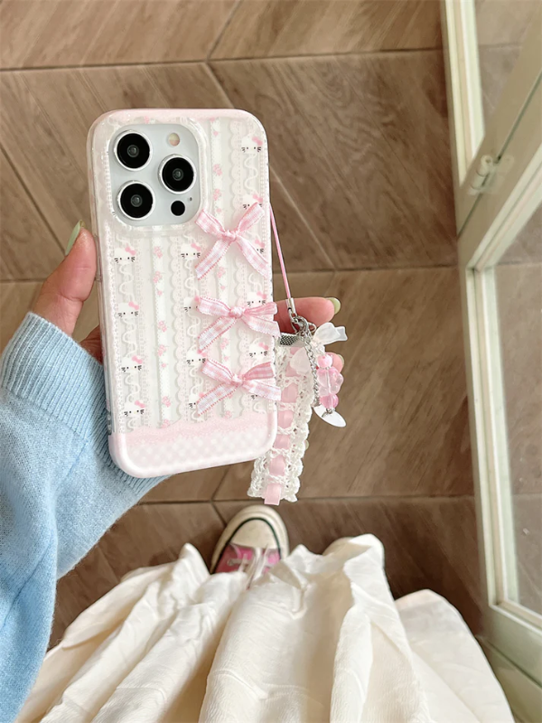 Coquette Pink Bow Phone Case with Charm