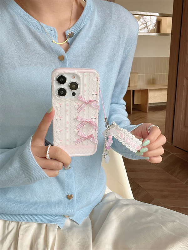 Coquette Pink Bow Phone Case with Charm