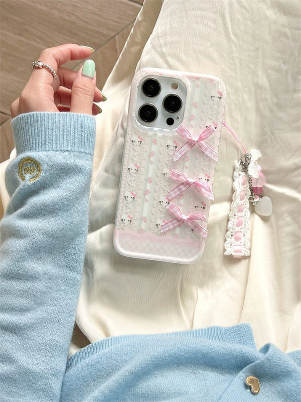 Coquette Pink Bow Phone Case with Charm