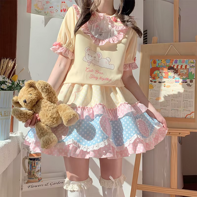 Cute Bear Shirt & Skirt Set