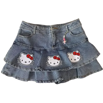 Cute Denim Skirt With Kitty Vibes