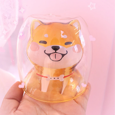Cute Shiba Double Glass Cup
