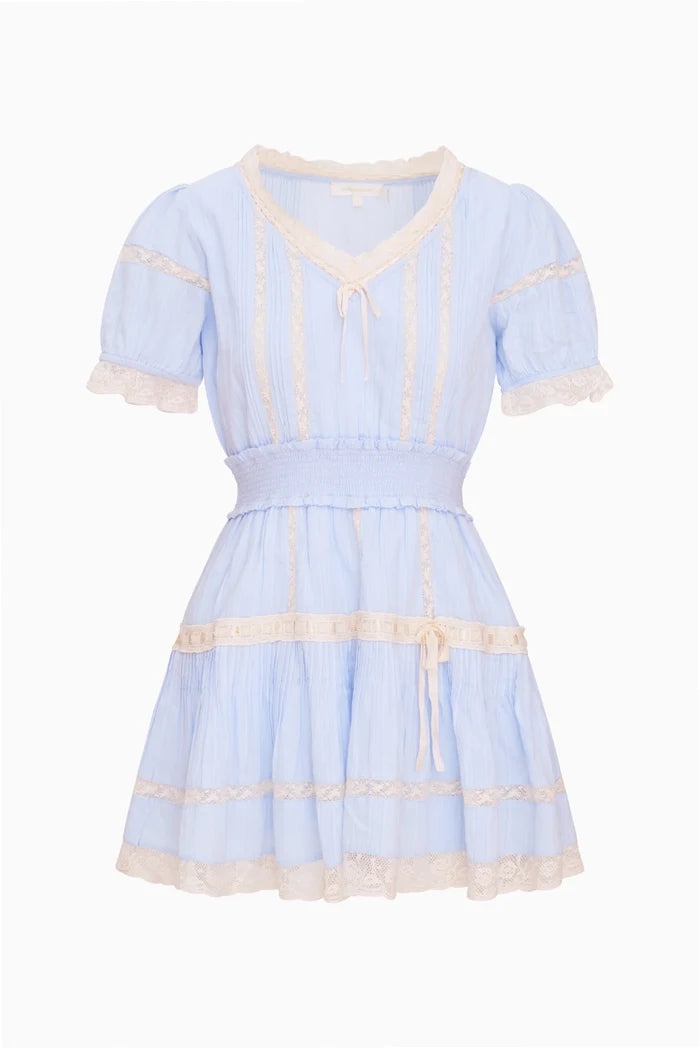 LoveShackFancy Cotton Victorian Mini Dress – Light Blue