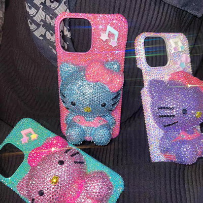 Handmade 3D Pastel Rhinestone Cute Cat Phone Case