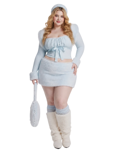 My True Form Fawn Mid-Rise Fur Lace Skirt-Snow Blue