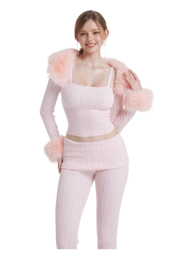 Colette Pink Fur Cable Knit Bolero Cardigan