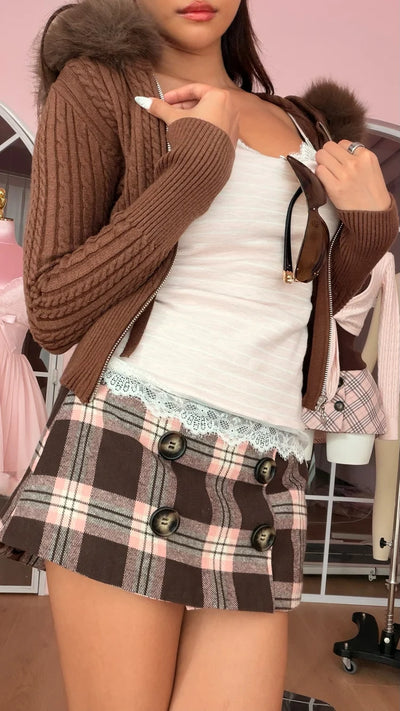Blair Preppy Plaid Mini Skirt (Brown)