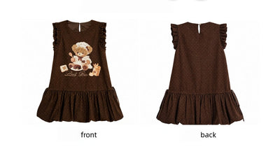 Kawaii Baking Bear Polka Dot Ruffle Sleeveless Dress