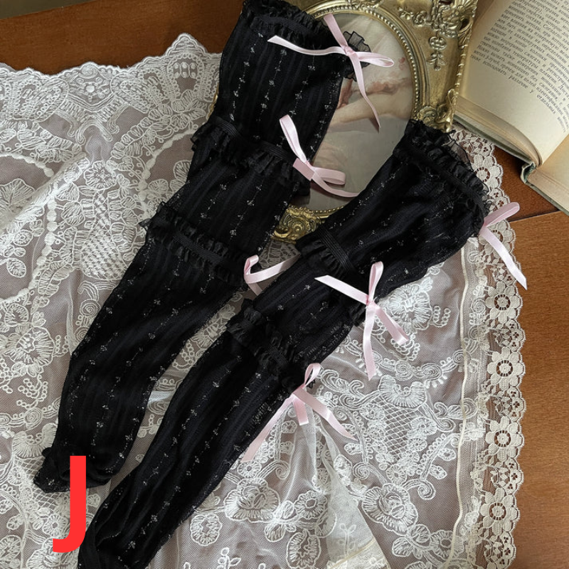 Kawaii Lace Stockings with Bear Garter – White & Black