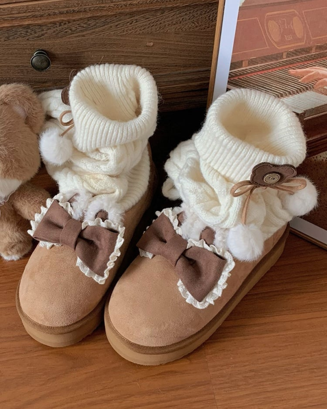 Kawaii Winter Boots With Bear Socks