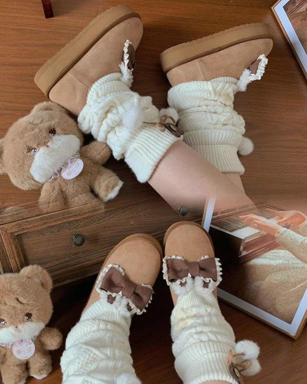 Kawaii Winter Boots With Bear Socks