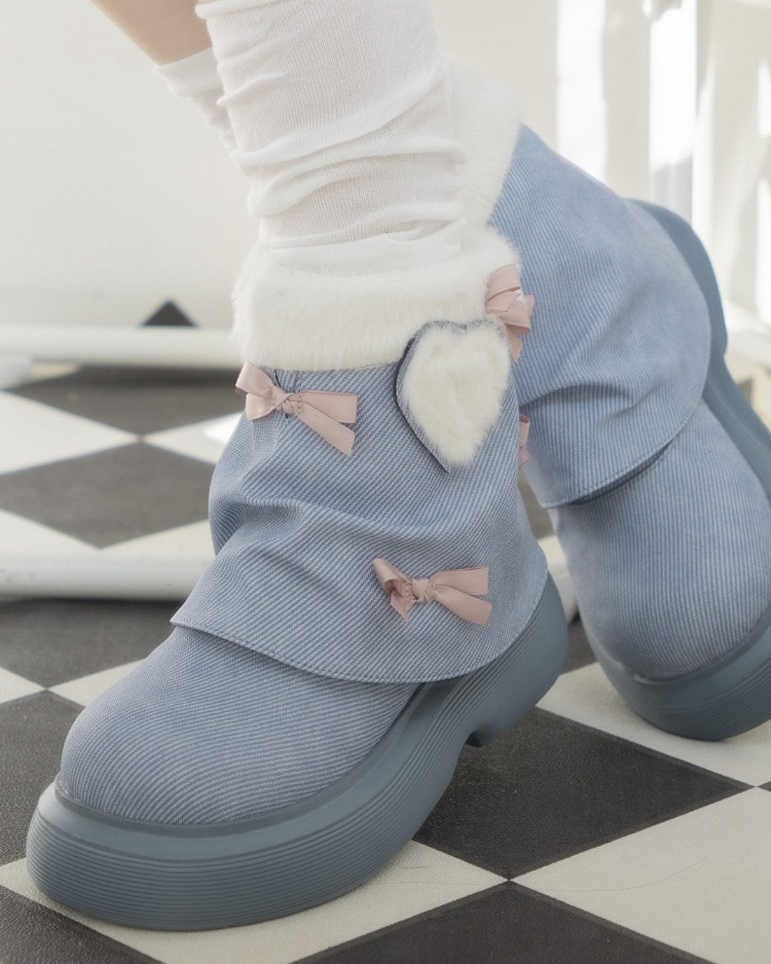 Kawaii Winter Denim Bow Boots