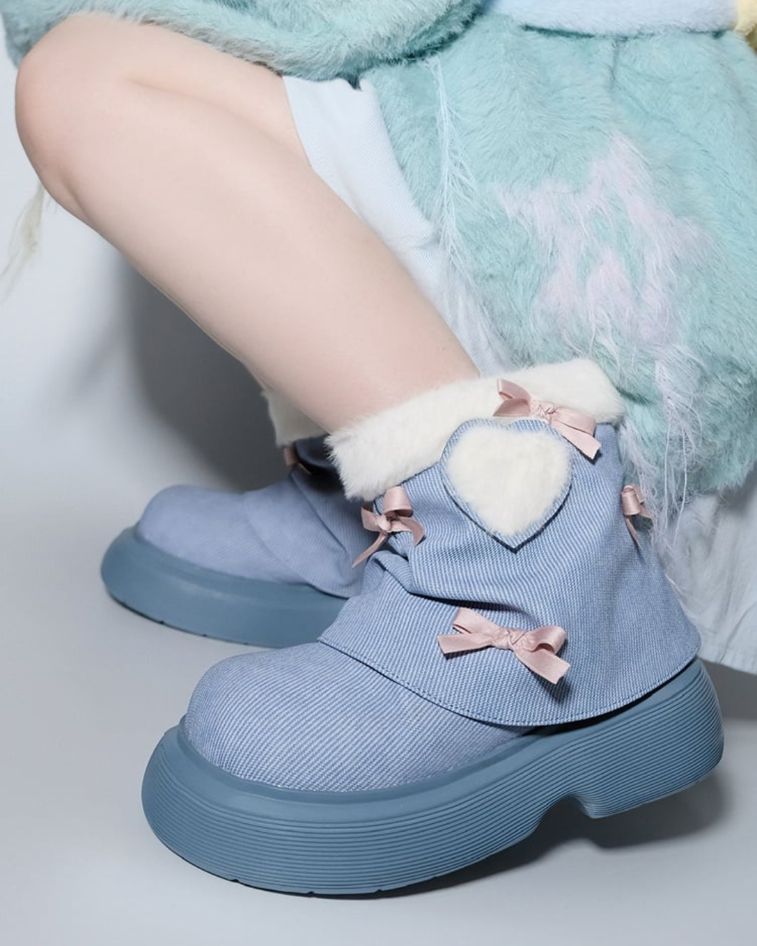 Kawaii Winter Denim Bow Boots