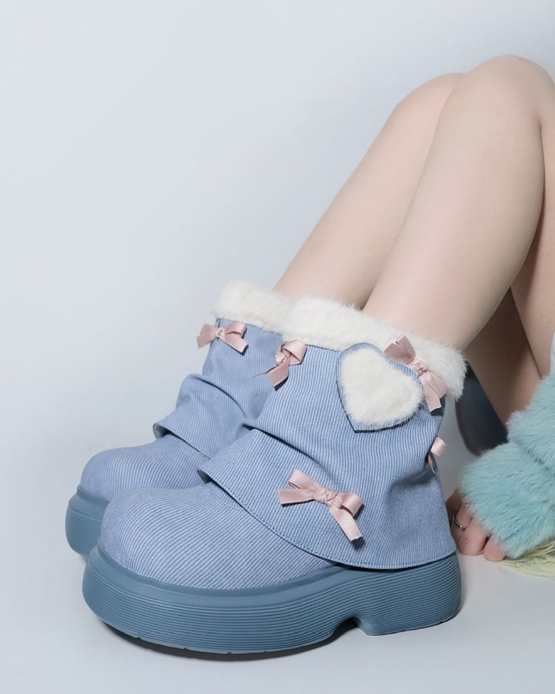 Kawaii Winter Denim Bow Boots