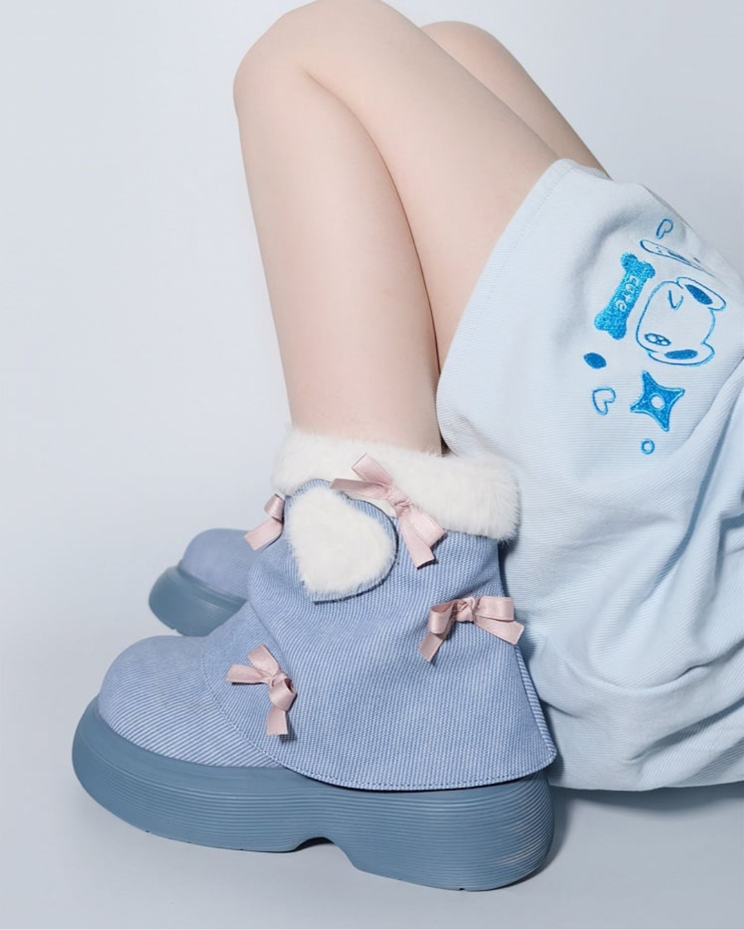 Kawaii Winter Denim Bow Boots