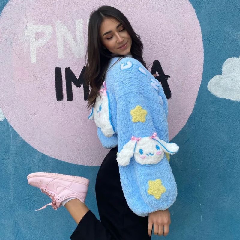 Kawaii Blue Plush Cardigan
