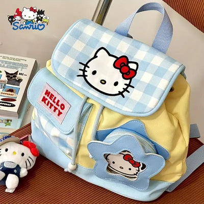 Kawaii Blue & White Plaid Cat Backpack