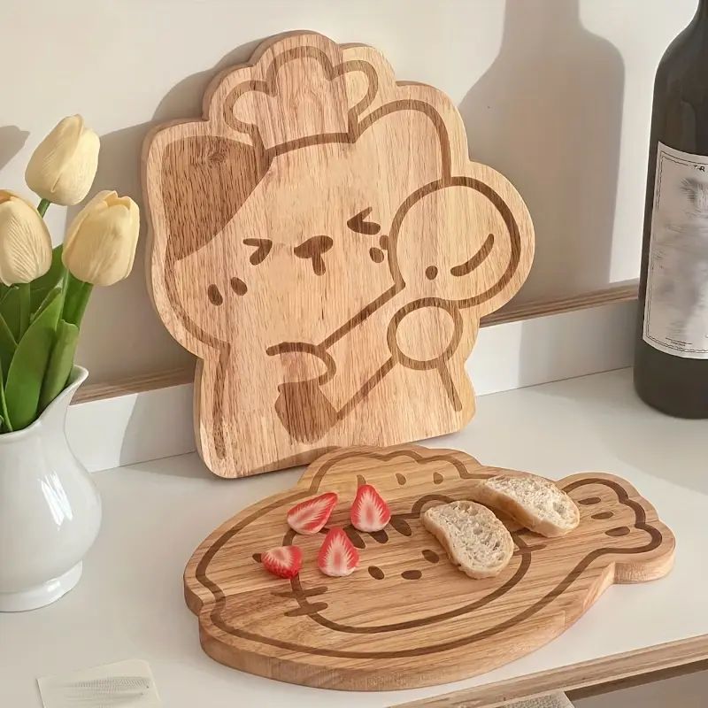 Kawaii Cat-Shaped Wooden Cutting Board