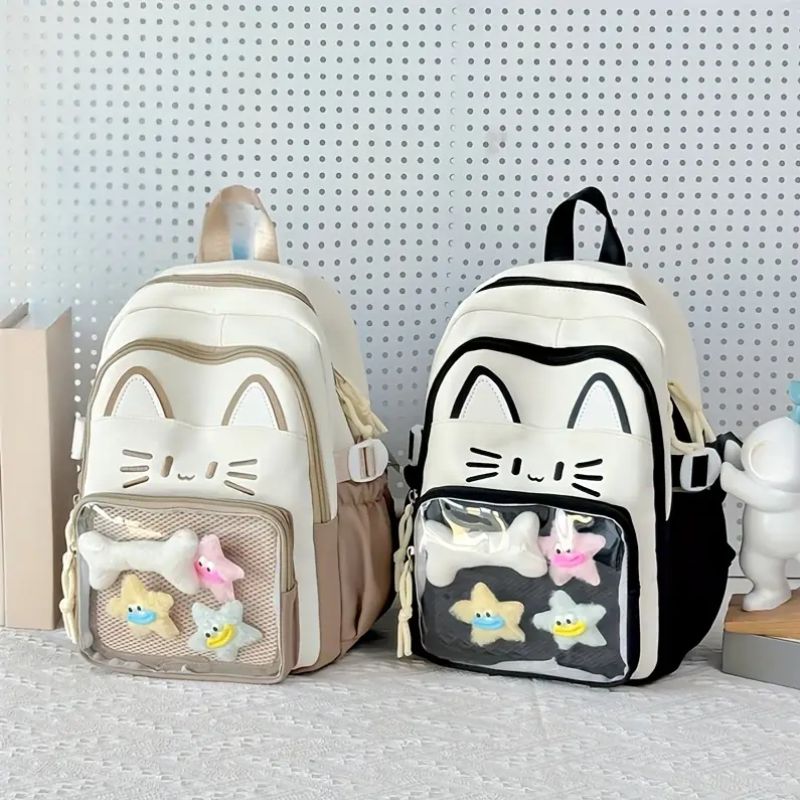 Kawaii Cat Backpack with Plush Display Pocket