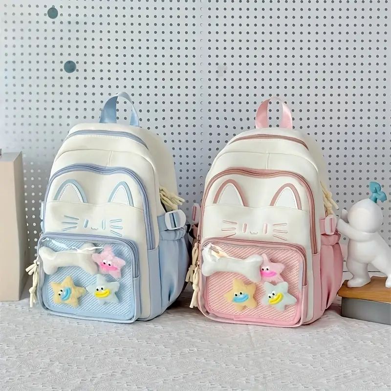 Kawaii Cat Backpack with Plush Display Pocket