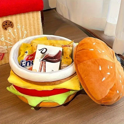 Kawaii Hamburger Storage Basket with Lid
