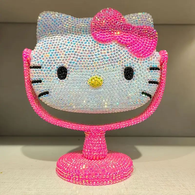 Kawaii Kitty Makeup Mirror with Rhinestones