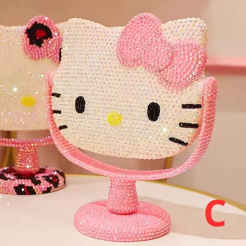 Kawaii Kitty Makeup Mirror with Rhinestones