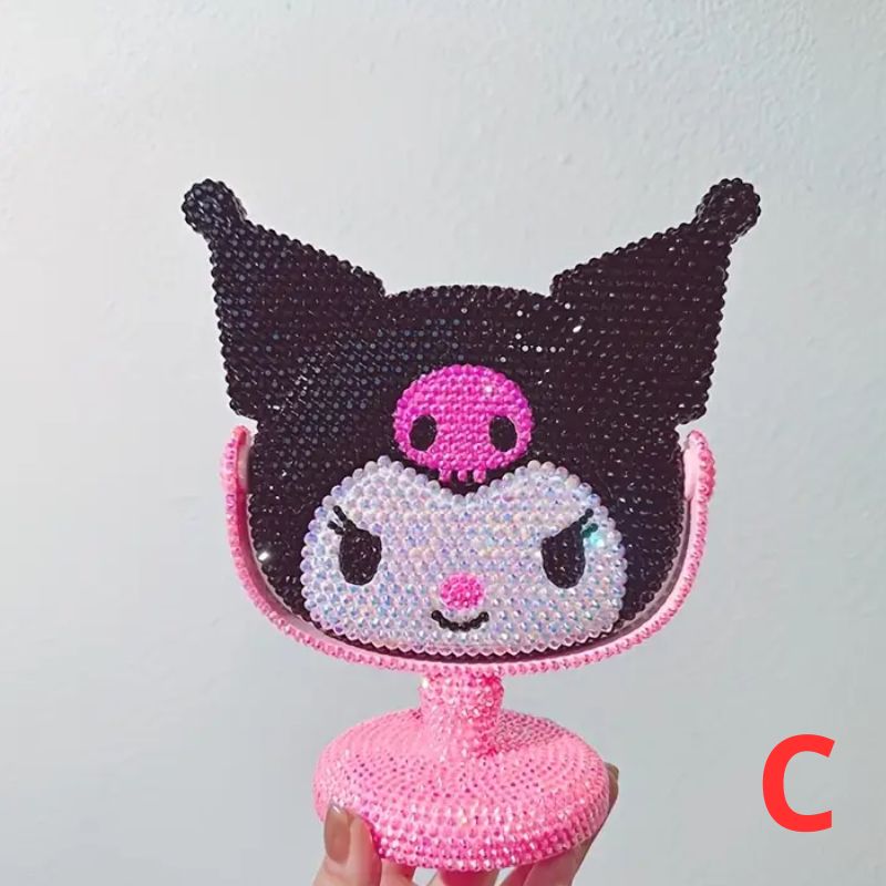 Kawaii Gothic Cat Makeup Mirror with Rhinestones