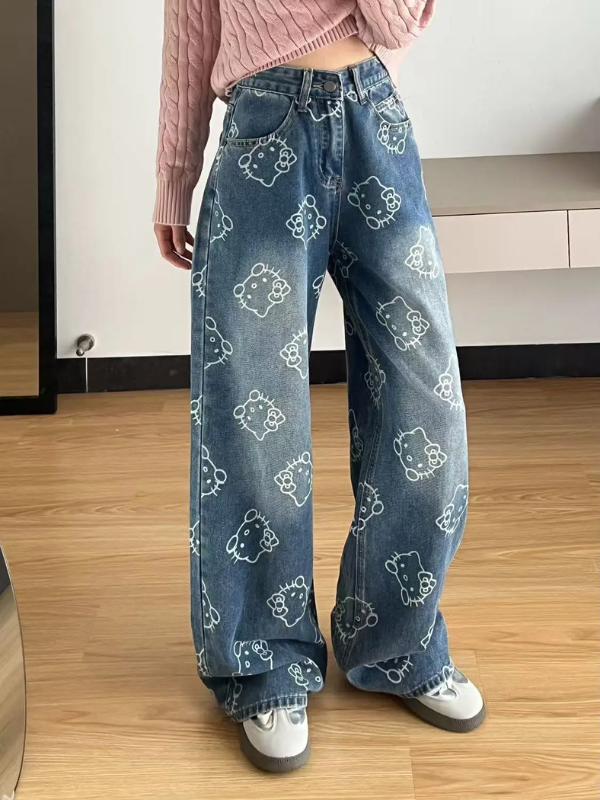 Kitty Face High-Waisted Jeans