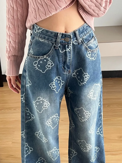 Kitty Face High-Waisted Jeans