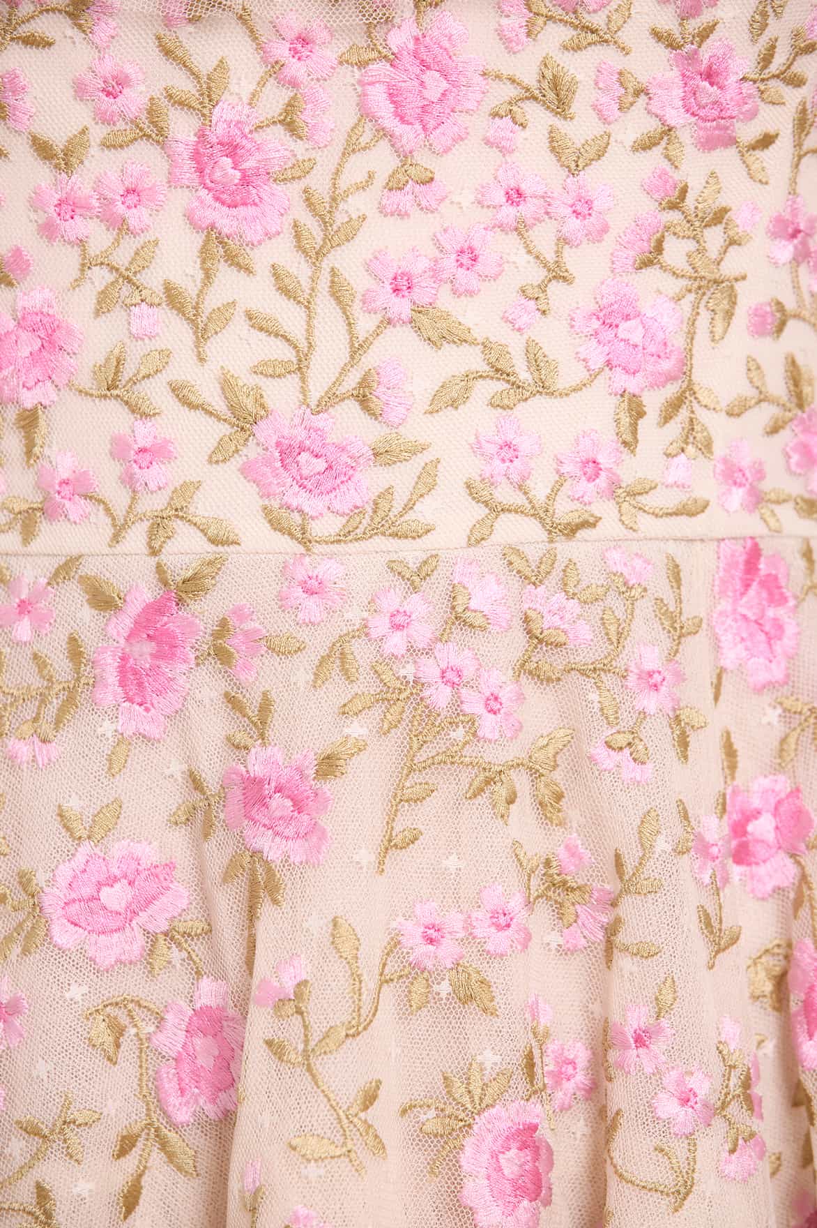 Cream & Pink Floral Tulle Micro Mini Dress