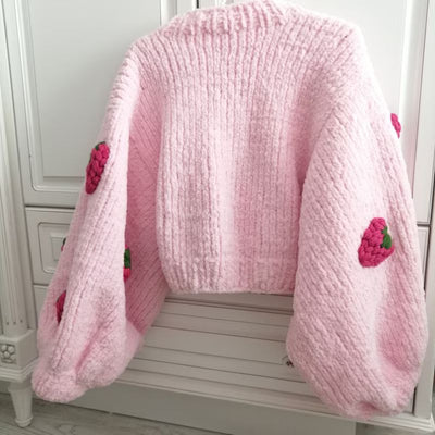Pink Strawberry Knit Cardigan
