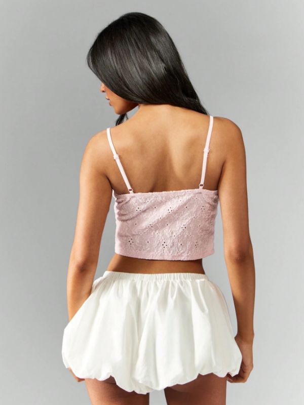 Short Cami Top with Eyelet Embroidery and Adjustable Straps