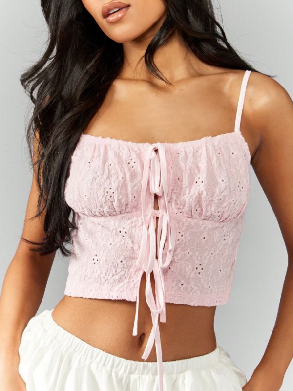 Short Cami Top with Eyelet Embroidery and Adjustable Straps