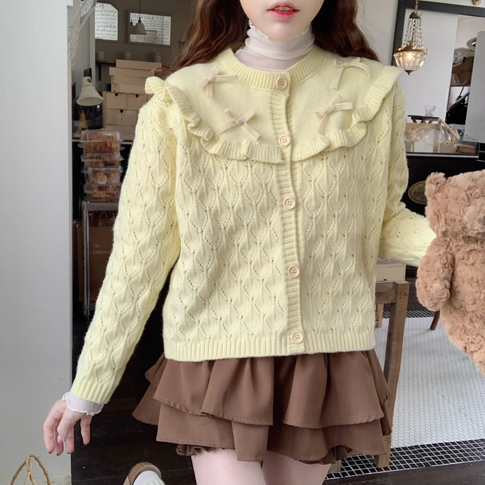 Sweet Bowknot Round Collar Cardigan – Soft Girl Coquette Aesthetic