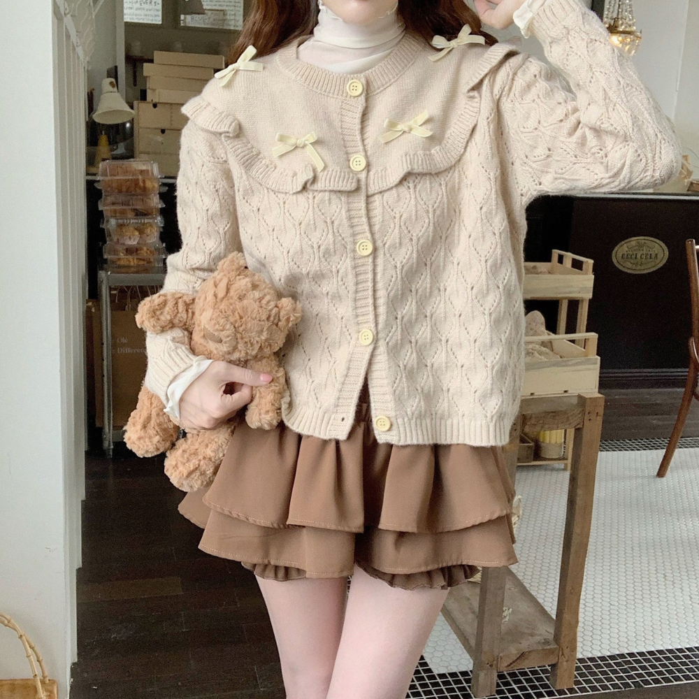 Sweet Bowknot Round Collar Cardigan – Soft Girl Coquette Aesthetic