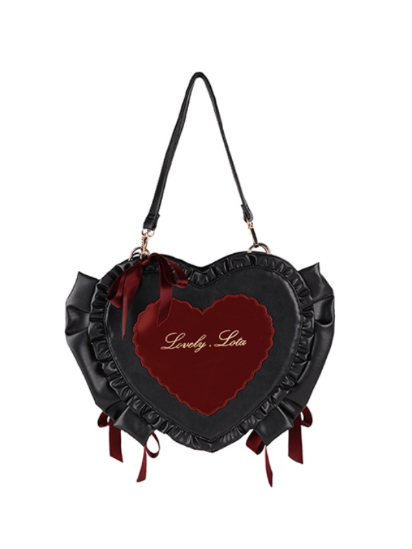 SweetheartCandyBag black heart-shaped bag with delicate ruffles around, perfect for a sweet and charming touch.