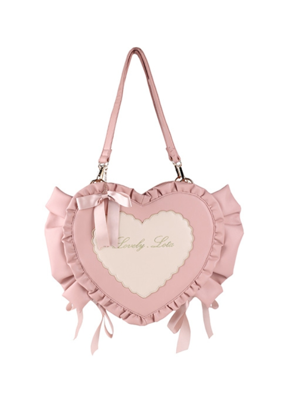 SweetheartCandyBag pink heart-shaped bag with delicate ruffles around, perfect for a sweet and charming touch.