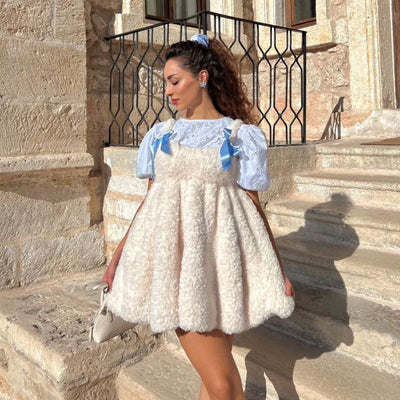 Kawaii soft plush dress in off-white, 80 cm length